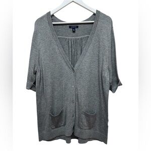 Lands' End Women’s Sz XL 18 Cardigan Sweater Pockets Gray Fine Gauge Knit